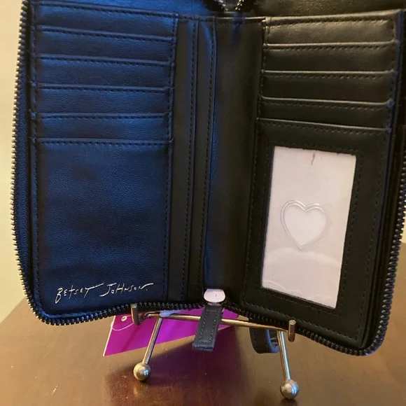 Betsey Johnson Black Wallet with Pink Bow and Parisian theme - Picture 4 of 5